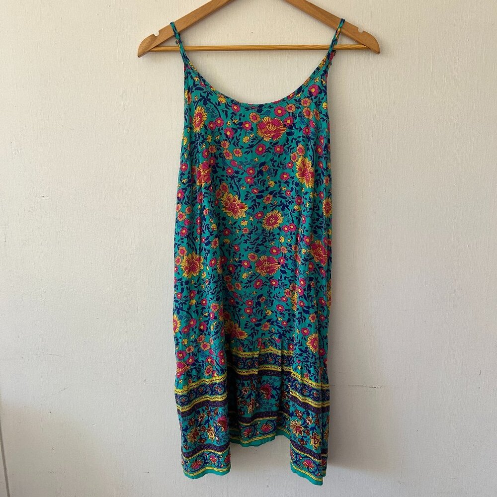 Qearal Sundress Womens Large‎ Blue Microfloral Straps Cutesy Cottagecore